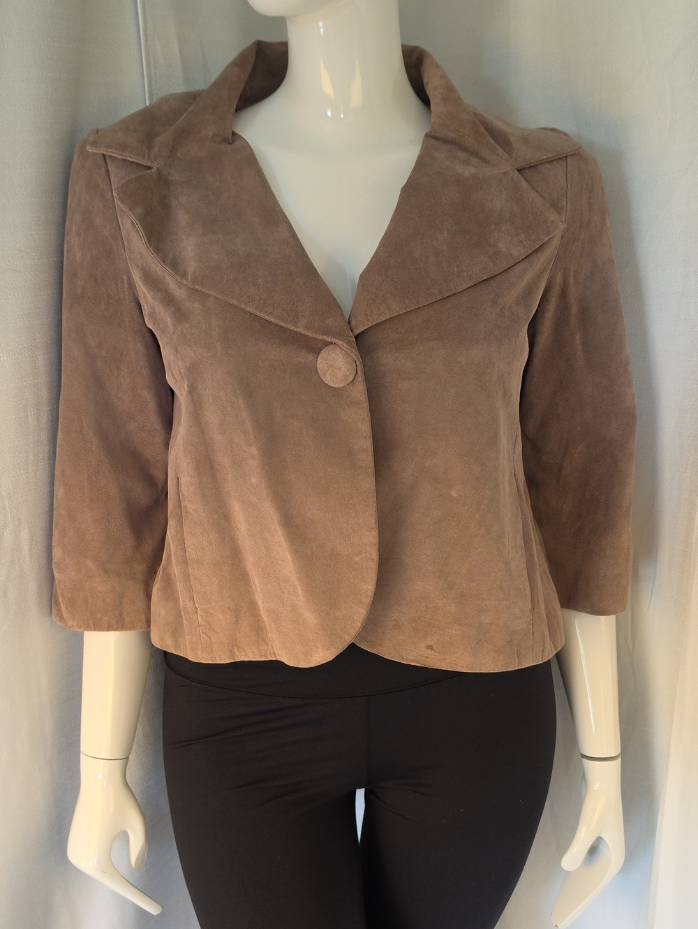 LAL Live A Little Taupe 100% Suede Leather Snap Button Front Jacket Size Large